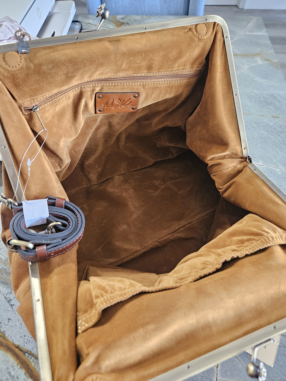 Patricia Nash Serafina Oversized Suede Kisslock Satchel Cognac NWT - Picture 16 of 17